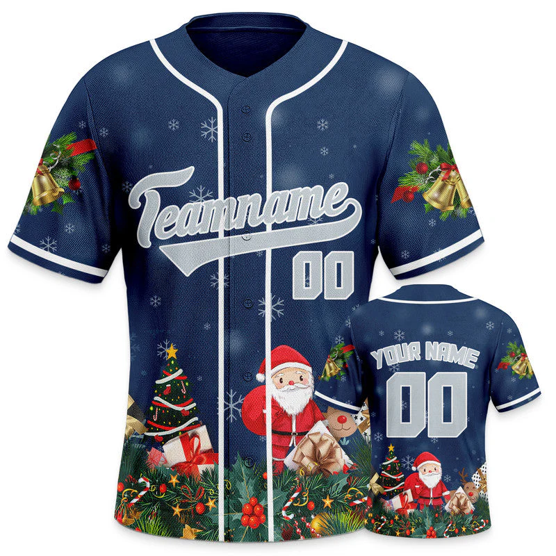 Christmas Day Custom Navy Gray-White Santa Claus Authentic Baseball Jersey1
