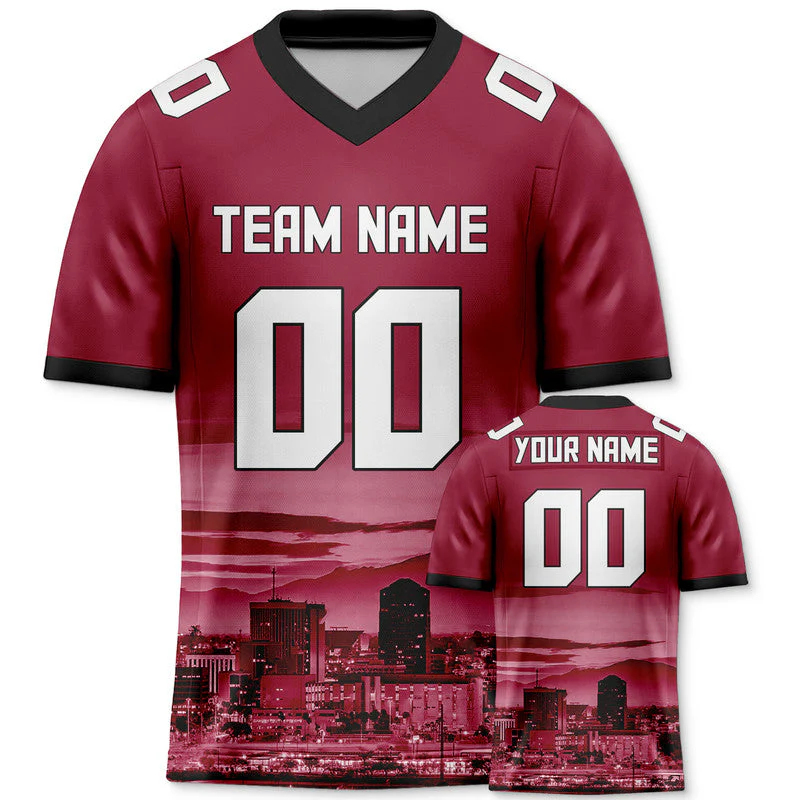 Custom 3D City Night Red White-Black Authentic Football Silhouette Jersey1