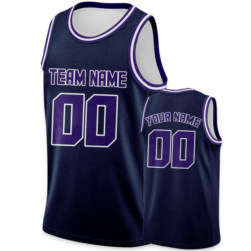 Custom Navy Purple Round Neck Rib-Knit Basketball Jersey