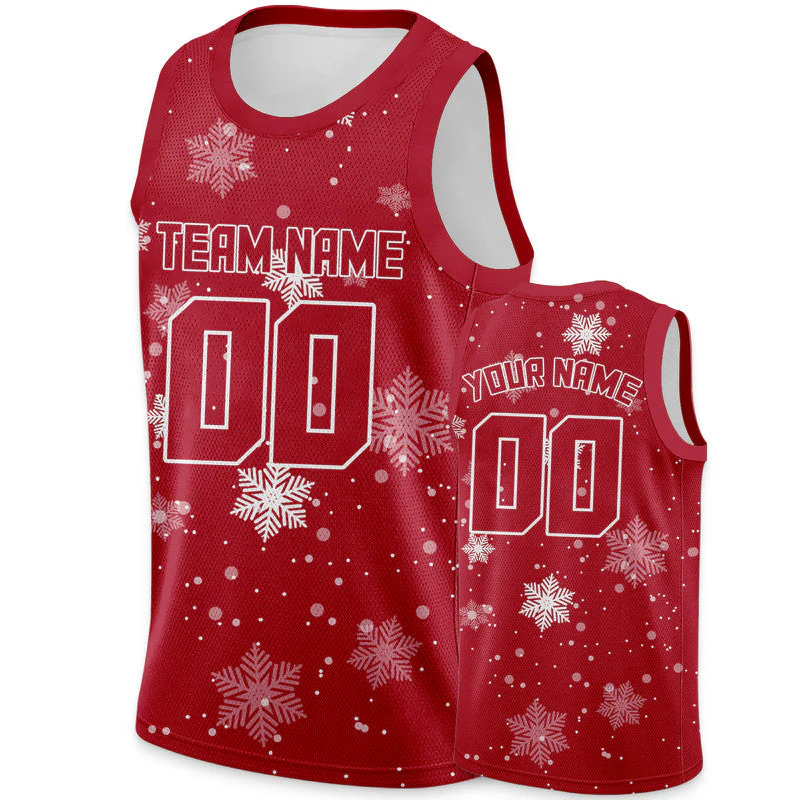Custom Red Red-White Christmas 3D Authentic Basketball Jersey