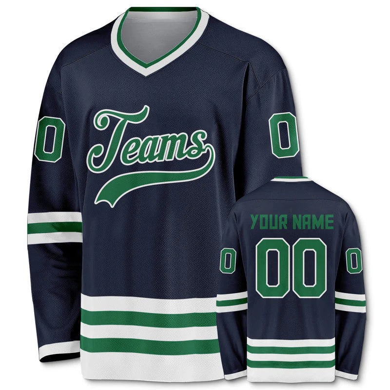 Custom Navy Kelly Green-White Authentic Hockey Jersey