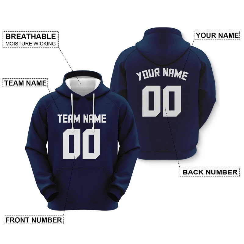 Custom Navy White Sports Pullover  Sweatshirt Football Hoodie