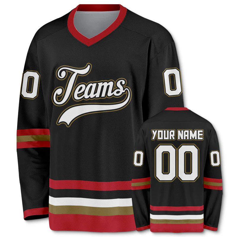Custom Black White-Red Authentic Hockey Jersey