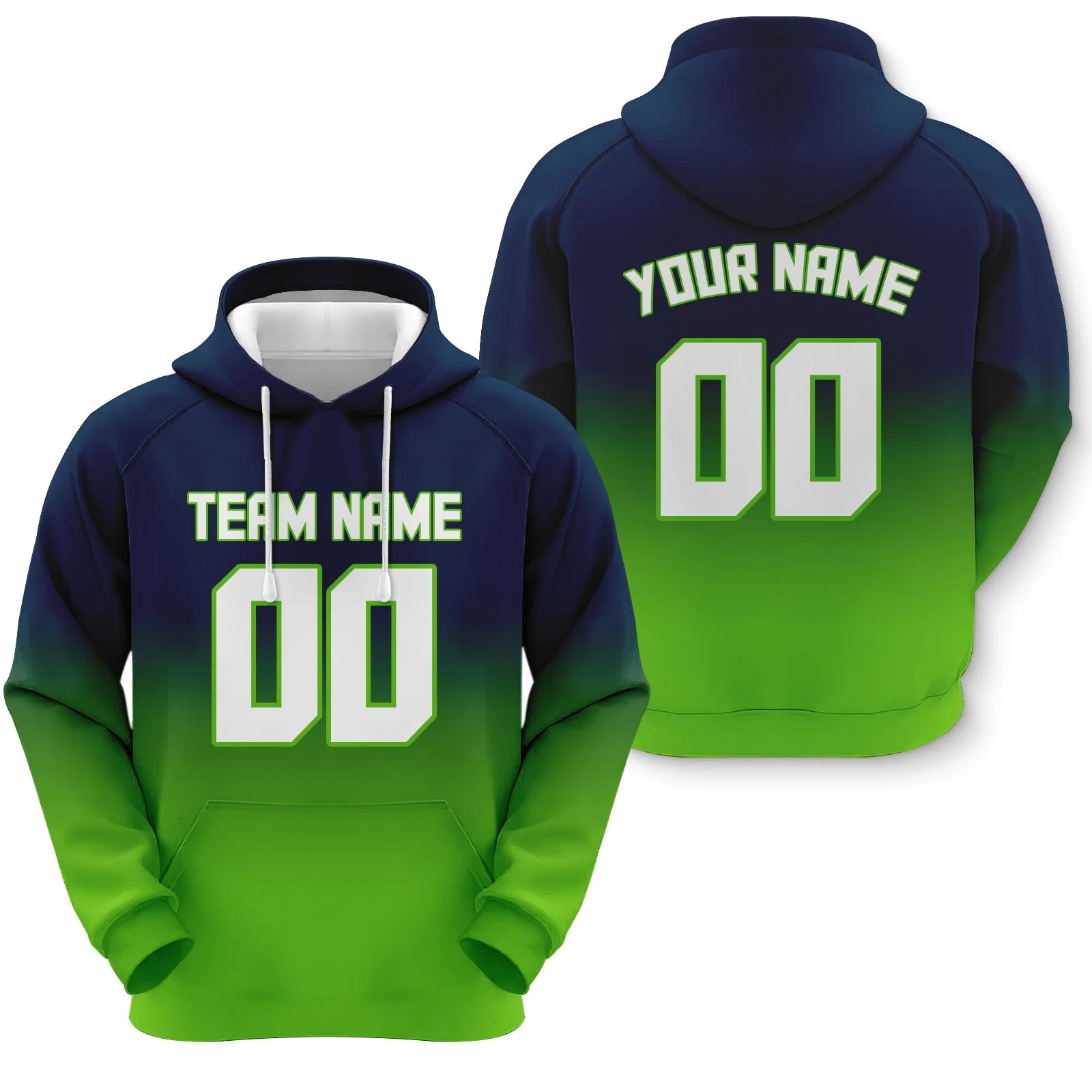 Custom Navy White-Neon Green Sports Pullover Sweatshirt Split Fashion Football Hoodie
