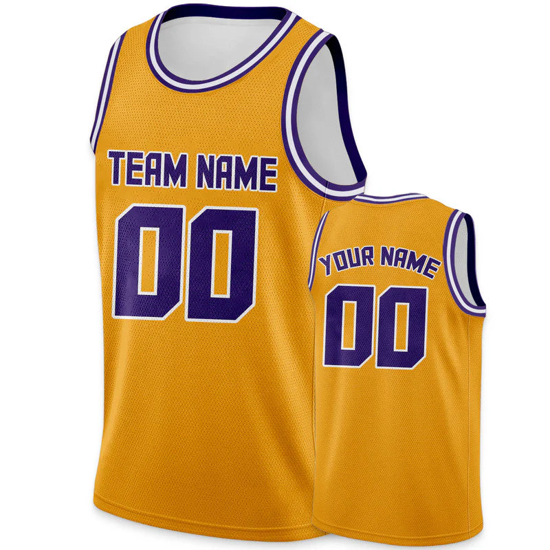 Custom Gold Purple Round Neck Rib-Knit Basketball Jersey