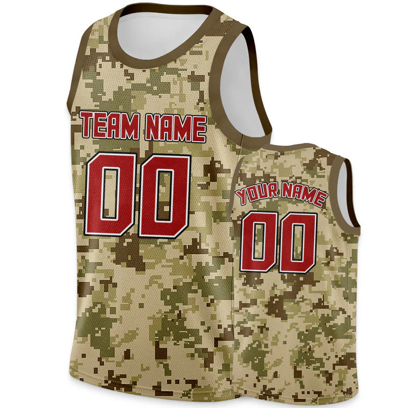 Custom Camo Red-Black Authentic Salute To Service Basketball Jersey