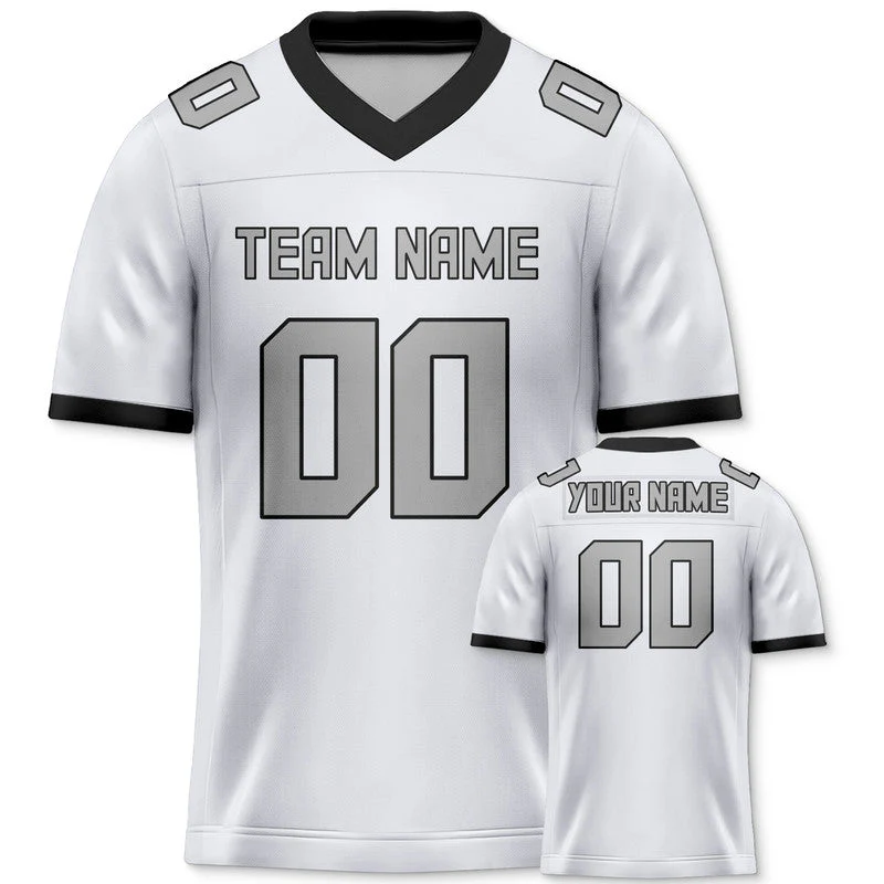 Custom White Gray-Black Mesh Authentic Football Jersey