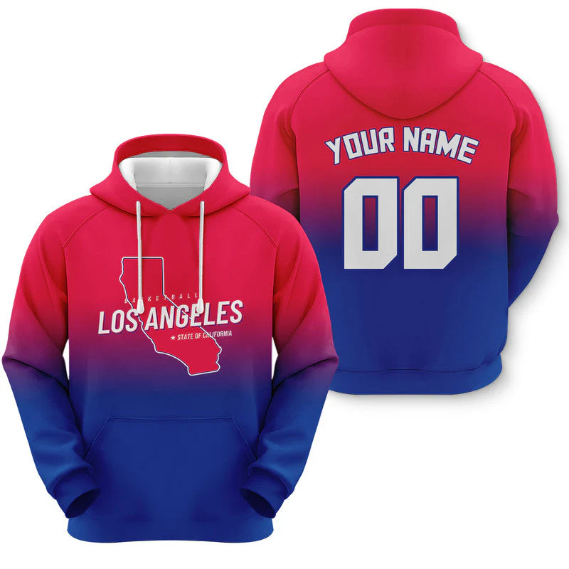 Custom Sports Pullover Sweatshirt Basketball Split State Map Los Angeles Fashion Hoodie