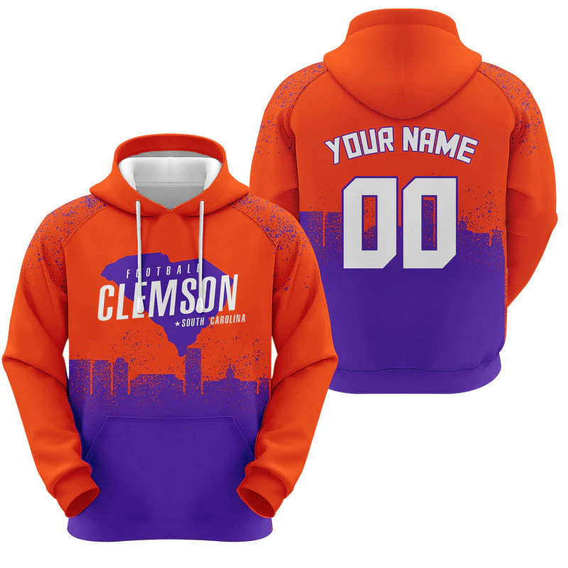 Custom Sports Pullover Sweatshirt Colleage Football Graffiti Map Clemson Fashion Hoodie