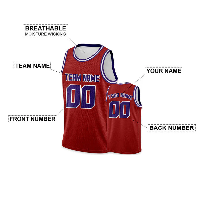 Custom Red Purple Round Neck Rib-Knit Basketball Jersey