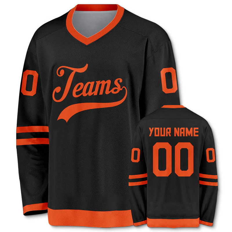 Custom Black Orange Authentic Hockey Jersey